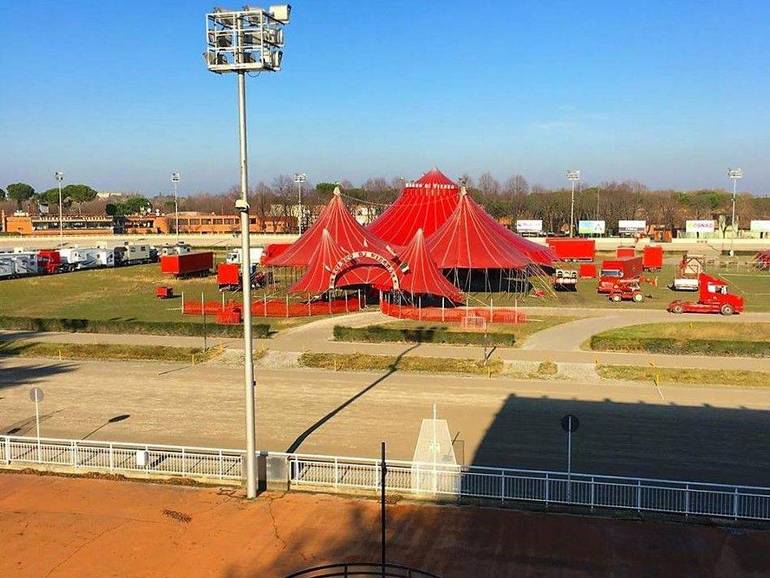 Il tendone del Circo di Vienna montato all'interno dell'Ippodromo del Savio [da Facebook]