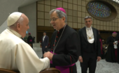 Il vescovo Douglas Regattieri incontra papa Francesco (dalla diretta Vatican Media)