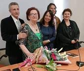 Nella foto: Angelo Sacchetti, Aldina Avanzi, la sindaca di Gambettola, Paolo Turroni che ha presentato il pomeriggio, la lettrice Sabrina Guidi.