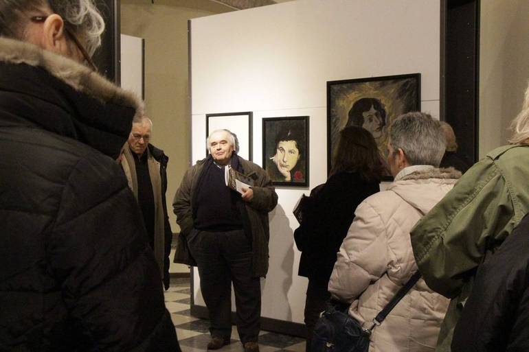 Un momento dell'inaugurazione della mostra di Dino Benucci "Le imperdonabili", a cura di Marisa Zattini. Palazzo Ghini sabato 3 marzo 2018