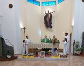 Nella foto di Marco Paolucci, la Messa celebrata questa mattina dal vescovo di Cesena-Sarsina, monsignor Douglas Regattieri