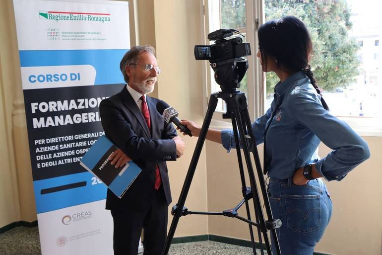 Tiziano Carradori intervistato da Teleromagna (foto: Sandra e Urbano, Cesena)