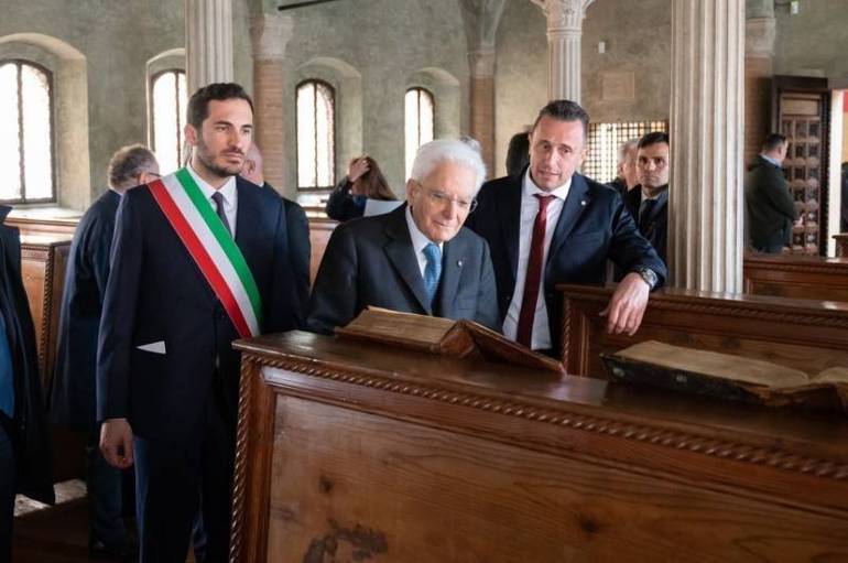 Paolo Zanfini nell'Aula del Nuti con il presidente Sergio Mattarella