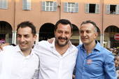 Salvini, Morrone e Rossi a Cesena martedì 4 giugno scorso (Foto Sandra e Urbano - Cesena)