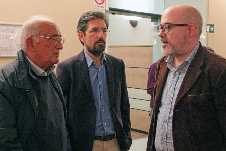In un'immagine d'archivio, a destra il presidente Michelangelo Bucci e i vicepresidenti, da sinistra, Amedeo Bertani e Camillo Acerbi