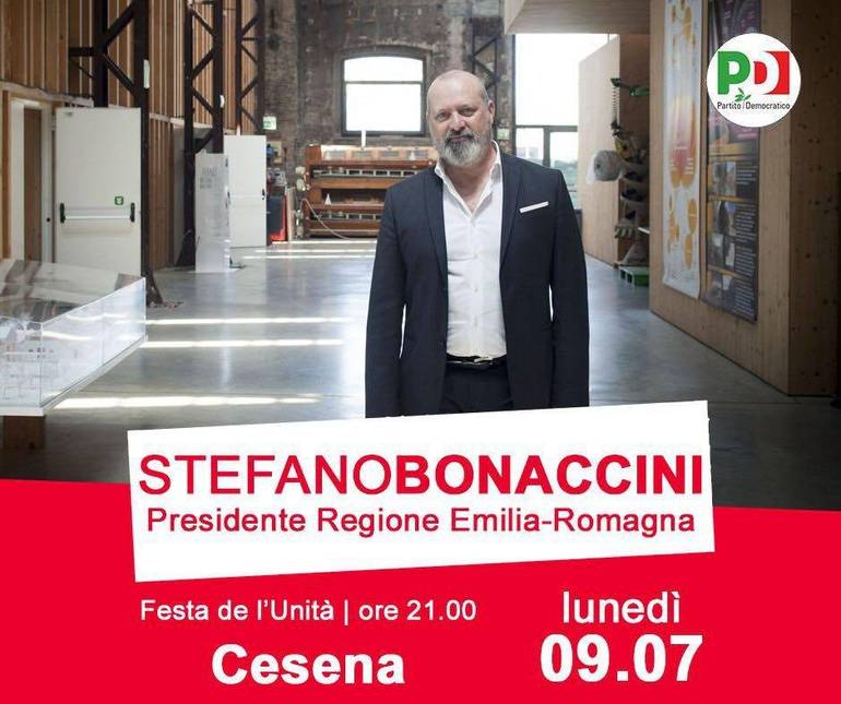 Stefano Bonaccini ospite questa sera alla festa dell'Unità di Cesena