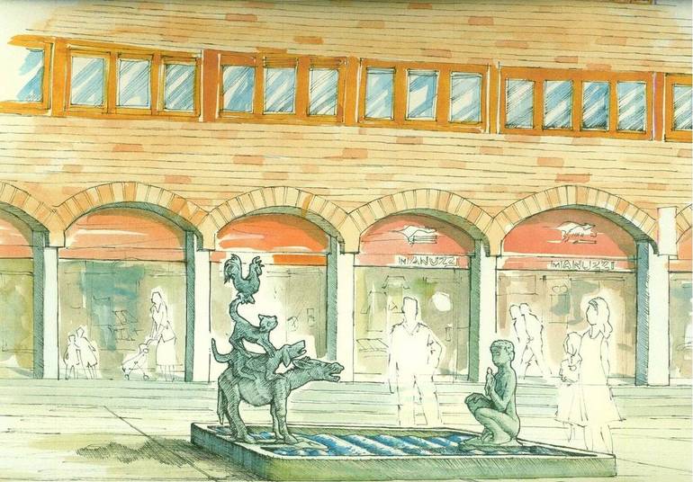 Il bozzetto realizzato dall'associazione Zaccagnini, anni fa, che ipotizzava di collocare l'opera di Fioravanti in una fontana nella rinnovata piazza Almerici
