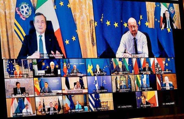 Il premier Mario Draghi interviene al Consiglio europeo in streaming (Foto: Presidenza del Consiglio dei ministri)