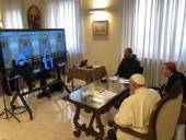 Foto Vatican Media/SIR. Papa Francesco in videocollegamento con Kirill il 16 marzo scorso