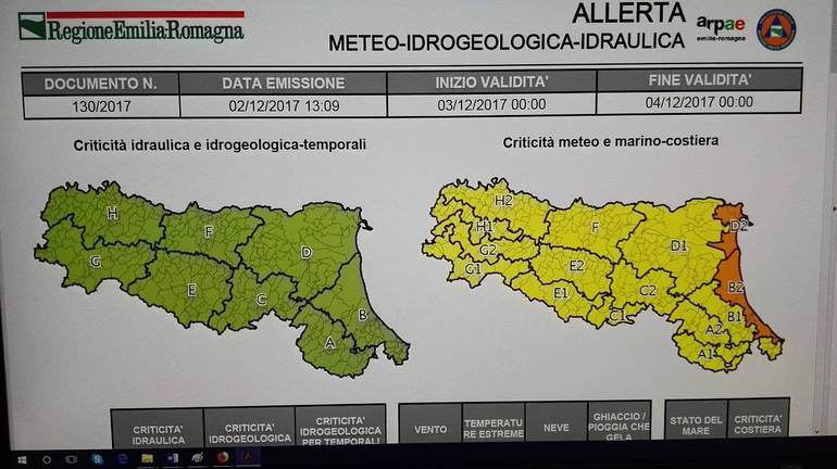 Il bollettino meteo odierno della Regione Emilia Romagna
