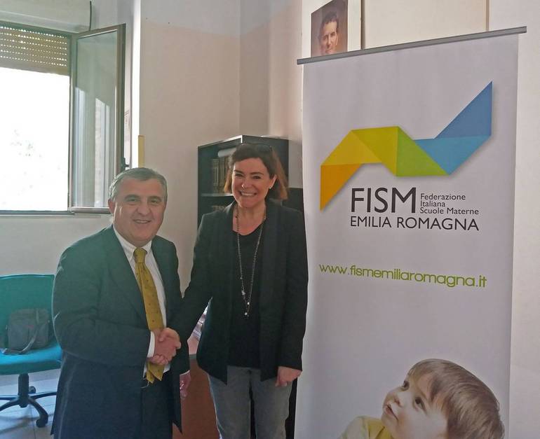 Nella foto Luca Iemmi, presidente regionale Fism ed Elisabetta Gualmini, vice presidente della Regione Emilia Romagna
