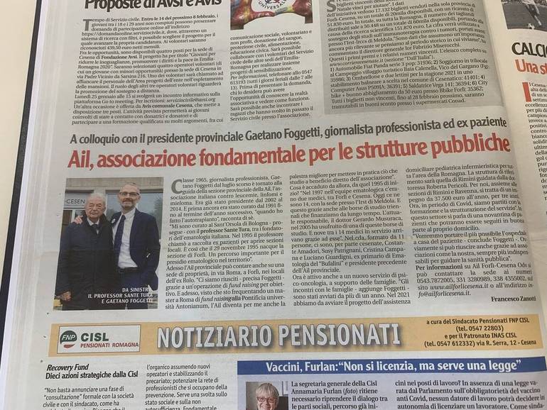 La foto della pagina del Corriere Cesenate con l'intervista a Foggetti pubblicata il 14 gennaio 2021