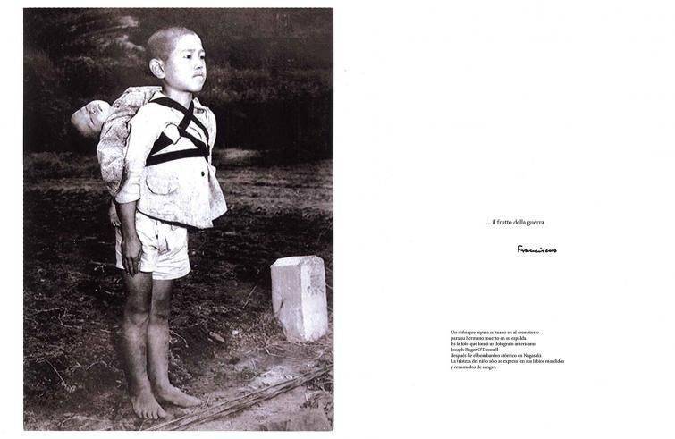 Papa Francesco: una foto del bombardamento atomico a Nagasaki per denunciare “…il frutto della guerra”