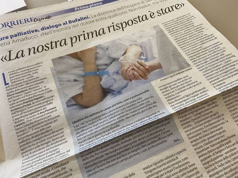 La pagina del Primo piano dedicato alle cure palliative, con il Corriere Cesenate in edicola da giovedì scorso