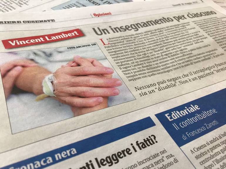 La pagina del Corriere Cesenate con il pezzo sulla vicenda di Vincent Lambert