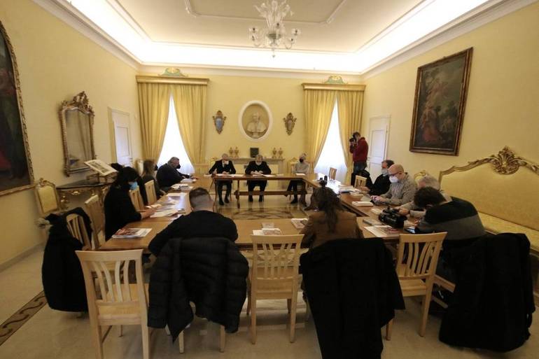 Nella foto di Pier Giorgio Marini, l'incontro di questa mattina con i giornalisti in occasione della festa di san Francesco di Sales, patrono die giornalisti (24 gennaio)