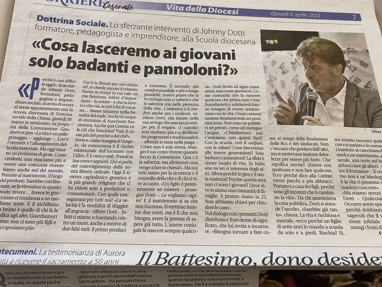 La pagina del Corriere Cesenate in edicola da giovedì scorso con il servizio dedicato a Johnny Dotti a Cesena