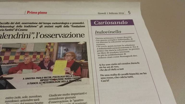 La pagina del Corriere Cesenate con l'indovinello proposto per questa settimana