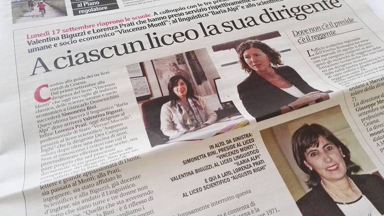 La pagina del Corriere Cesenate dedicata alle tre nuove presidi dei licei di Cesena. In edicola da oggi