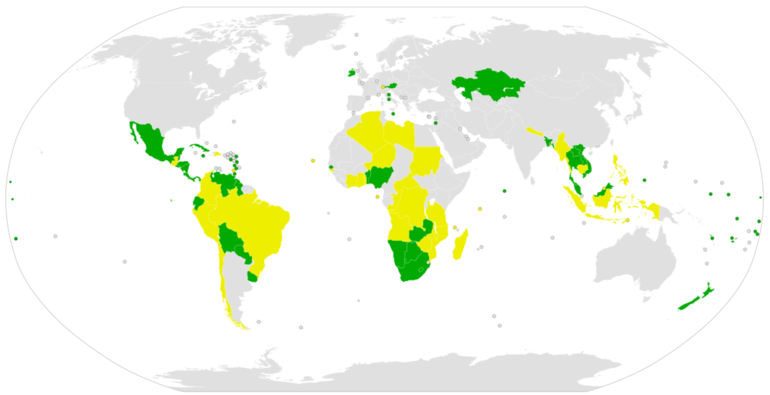 Gli Stati che hanno firmato (giallo) o ratificato il trattato (verde). Manca l'Italia