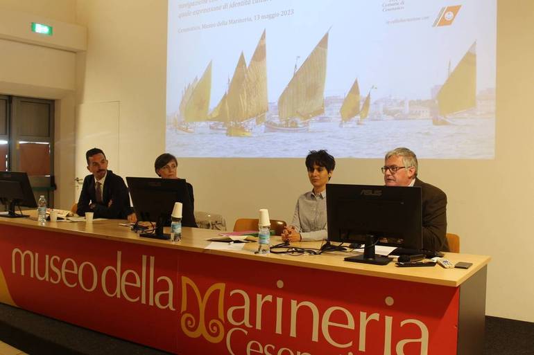 Conferenza stampa al Museo della Marineria (da sinistra: Gozzoli, Gonzato, Pirraglia, Gnola)