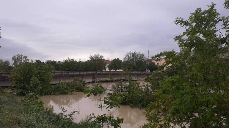 Faenza, ponte delle Grazie, acqua al limite di tracimazione