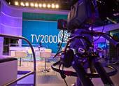 Studio con logo di tv2000. Foto d'archivio