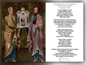 La preghiera del vescovo Antonio Giuseppe Caiazzo composta per la festa di oggi, giorno in cui si ricordano i santi Pietro e Paolo