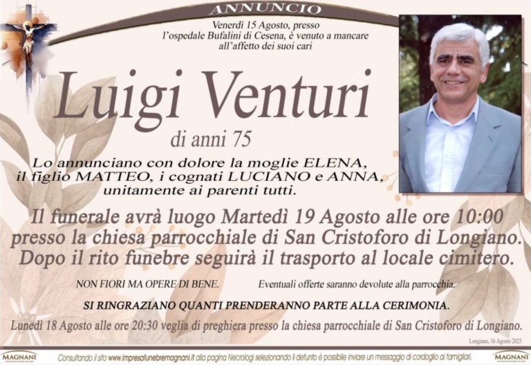 Il manifesto funebre per Luigi Venturi, babbo bel nostro collega Matteo