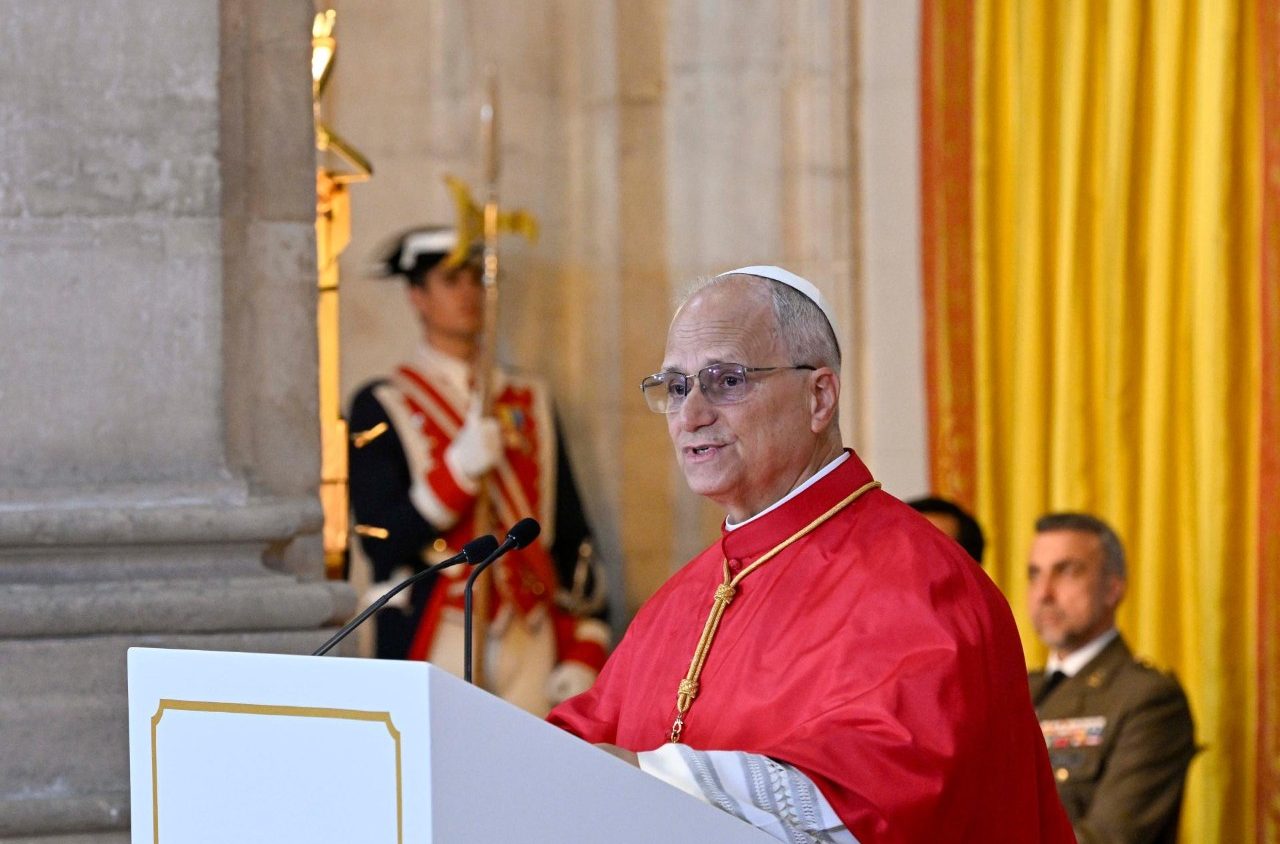 Papa Leone nel suo discorso al Palazzo reale di Madrid (@Vatican Media)